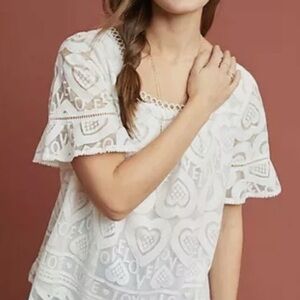 Maeve Anthropologie Love Lace Blouse Ivory size XS Valentines